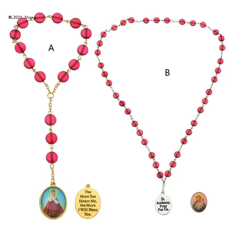 

Catholic Religious Virgin Mary Necklace Bracelet Rosary Centerpiece Jewelry