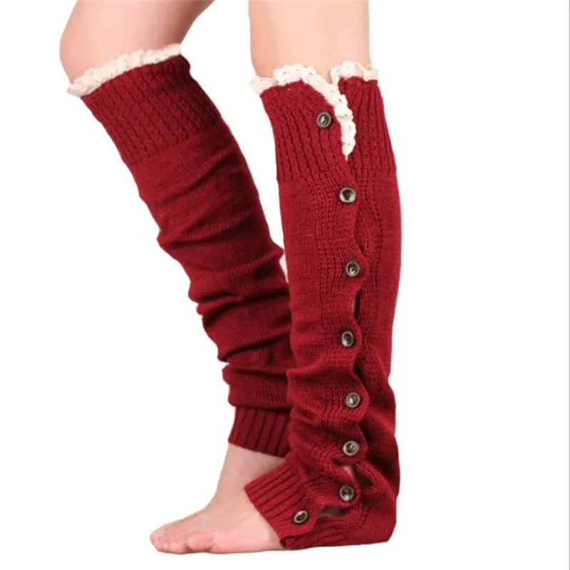 New Hot-sale Button Lace Women Leg Warmers Knitted Winter Boots Socks Cuffs Fashion Knee High Polainas Ladies' Beenarmers