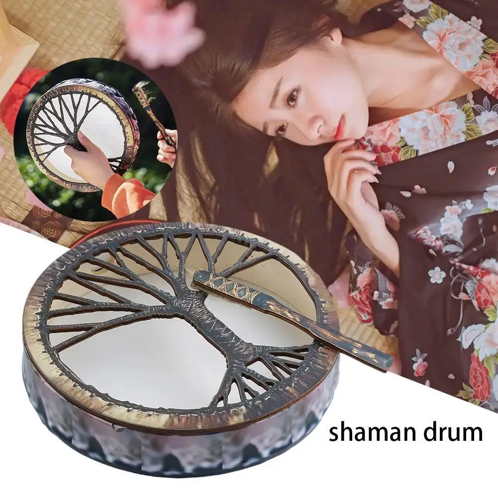 25ซม.Shaman กลองต้นไม้เครื่องประดับไม้ Shamanic Drum ไซบีเรียกลอง Spirit เพลงของขวัญอีสเตอร์