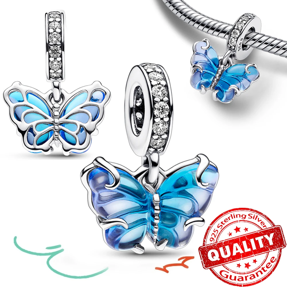 

2023 Summer Series New 925 Sterling Silver Blue Butterfly Dangle Charm Fit Pandora Bracelet Women Exquisite Jewelry Pendant Gift