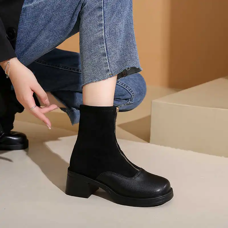 Ботинки женские на молнии низкая обувь зимняя обувь-Женские Роскошные