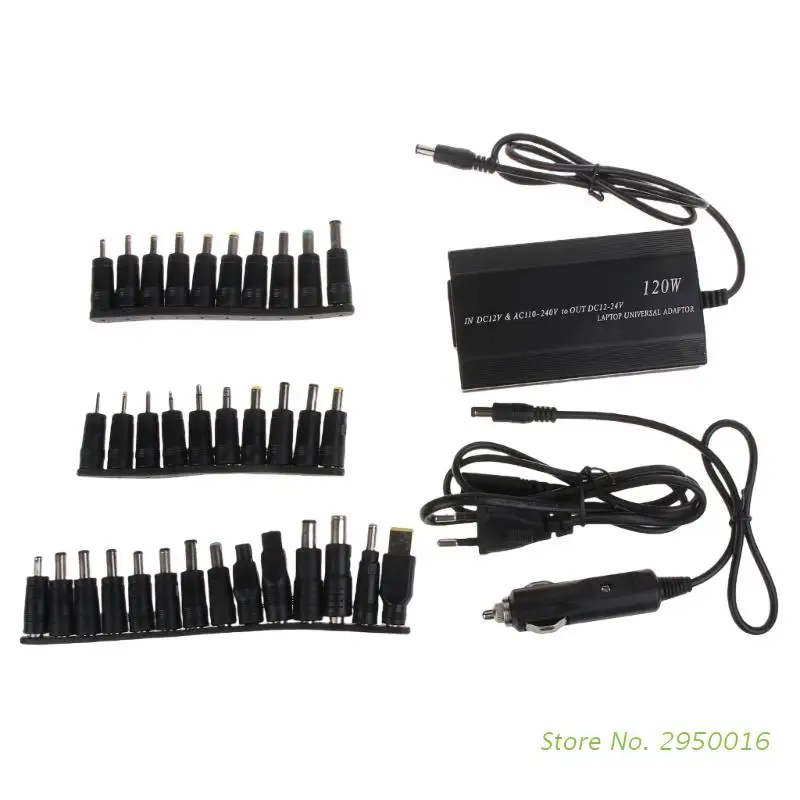 

Universal Laptop Charger 120W Adapter with 34 Multi-Connectors Power Supply Adapter Safety Protect Charger 65cm Cord EU/UK/US
