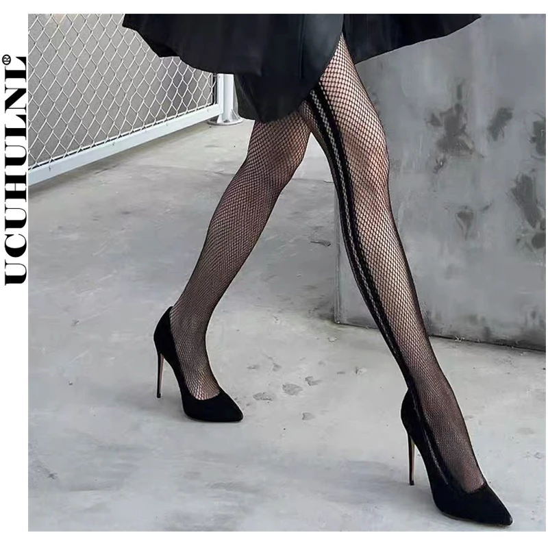 

Сексуальные женские сетчатые чулки в Вертикальную Полоску по бокам, готические чулки для ночного клуба вечерние, соблазнительные леггинсы,...