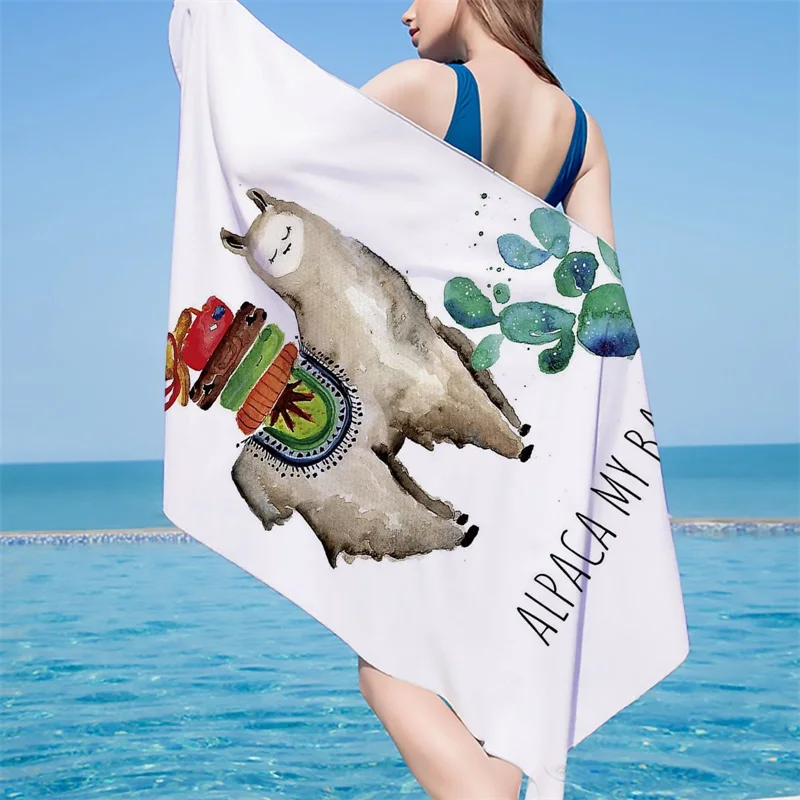 1 шт. пляжное полотенце быстросохнущее банное из микрофибры с принтом Альпака s