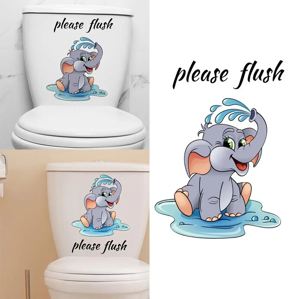 

Lovely Elephant Playing Water Wall Stickers Home Decor Toilet Bathroom Decoration Decals Self-adhesive Cartoon Room Wallpaper