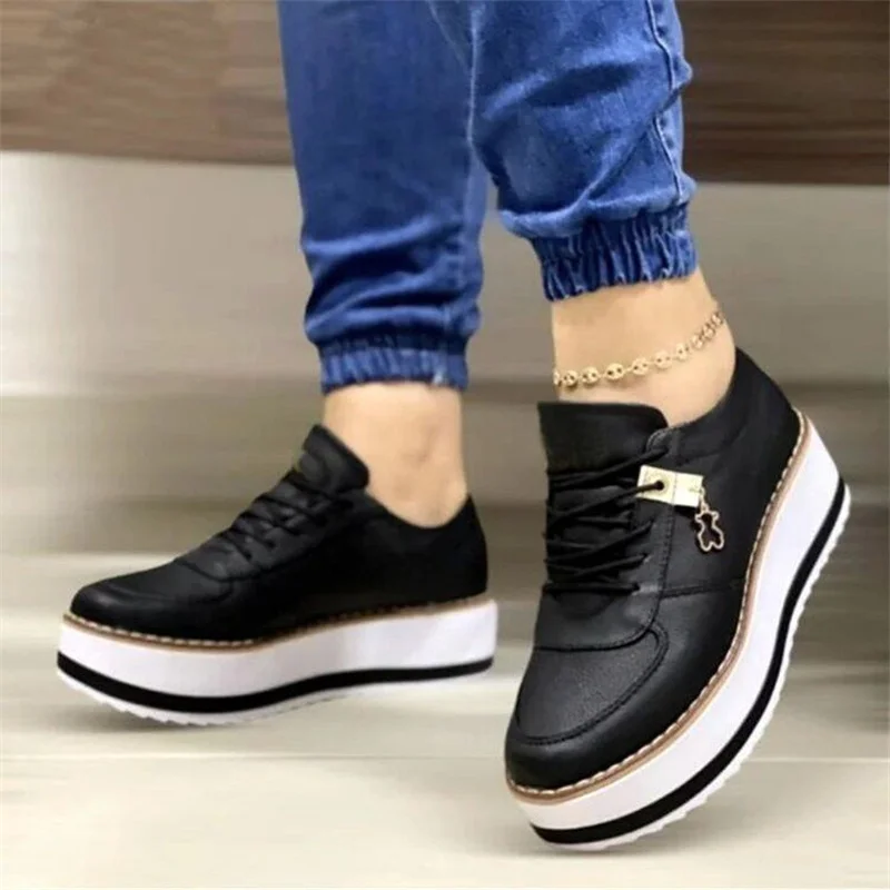 Fashion Trend Versatile Platform Sneakers Ladies Comfortable Vulcanized Shoes PU High Heel Casual Shoes 2022 Zapatos Mujer
