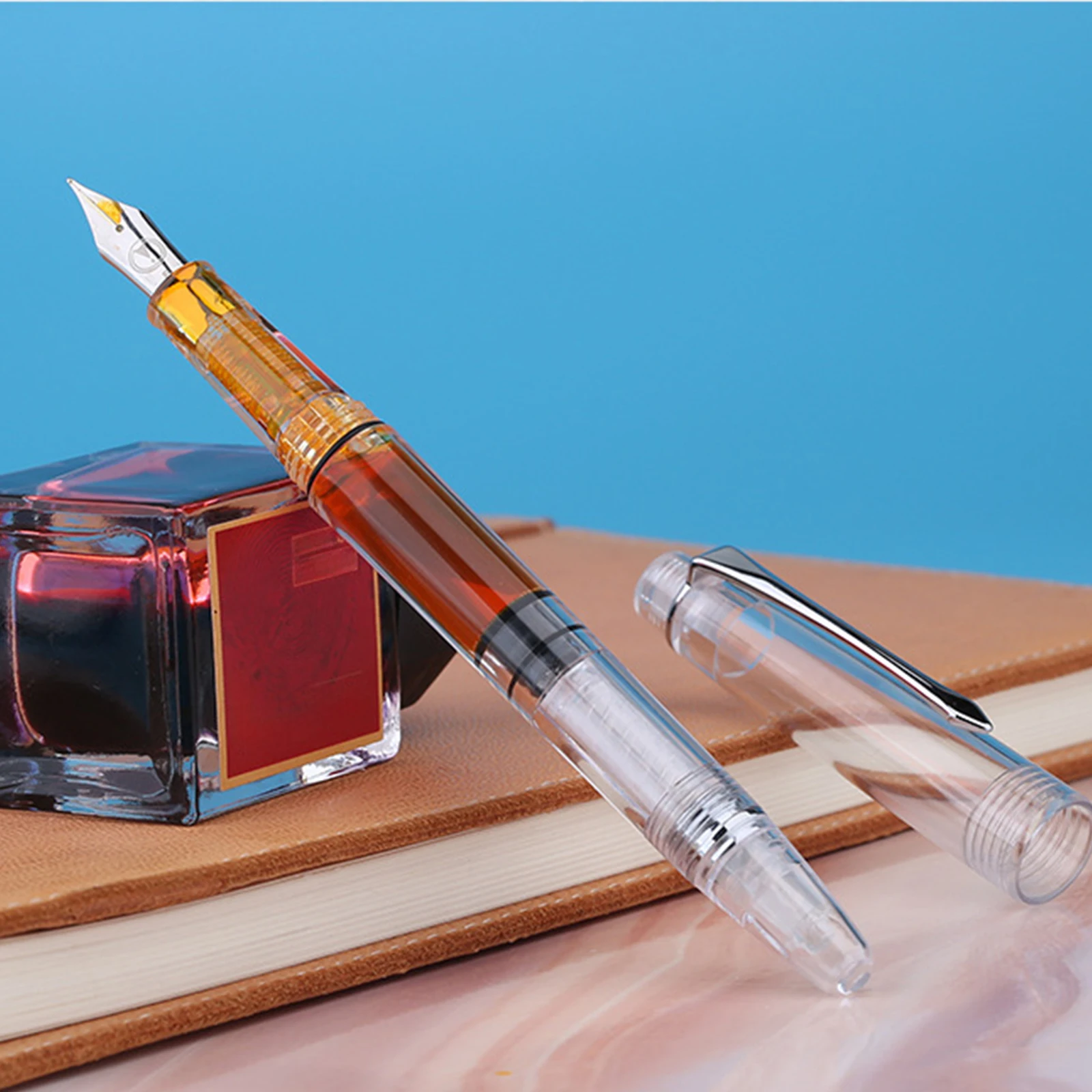 

New MAJOHN S8 Fully Transparent Resin Fountain Pen Iridium EF/F Nib Piston Ink Writing Gift Pen business School Office Supplies