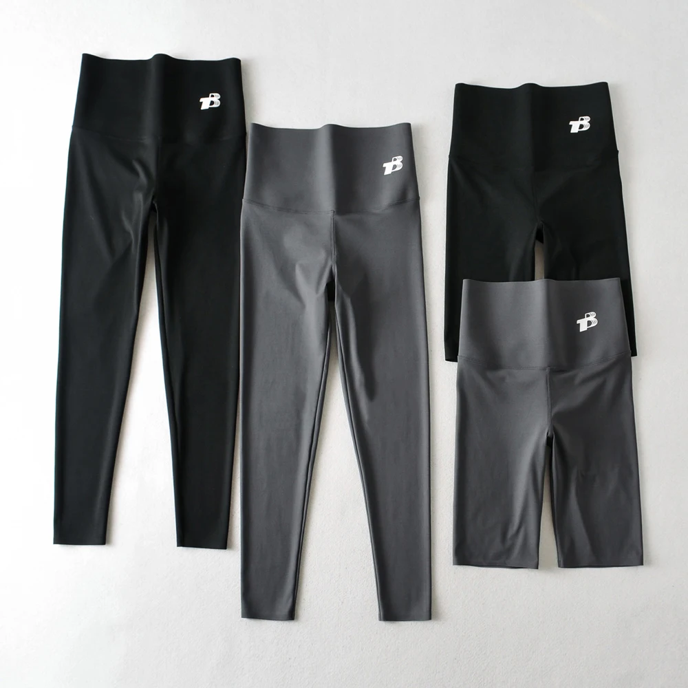 TB five points sharkskin riding pants women's summer thin sports pants high waist yoga elastic quick-drying shorts ninth pants