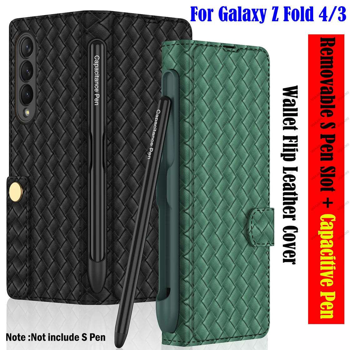 

Fold4 Weaving Flip Leather Wallet Case Cover for Samsung Galaxy Z Fold 3 4 5G Case Removable S Pen Slot with Capacitance Pen