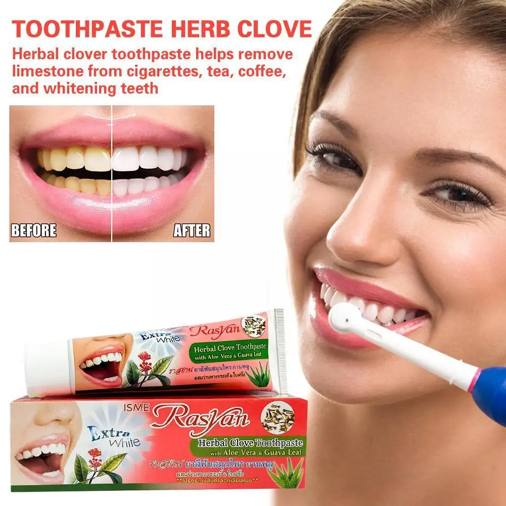 

30G/100G Thailand Toothpaste Teeth Whitening Antibacterial Oral Remove Dentifrice Clove Paste Mint Herb Flavor Stains Care U3A1
