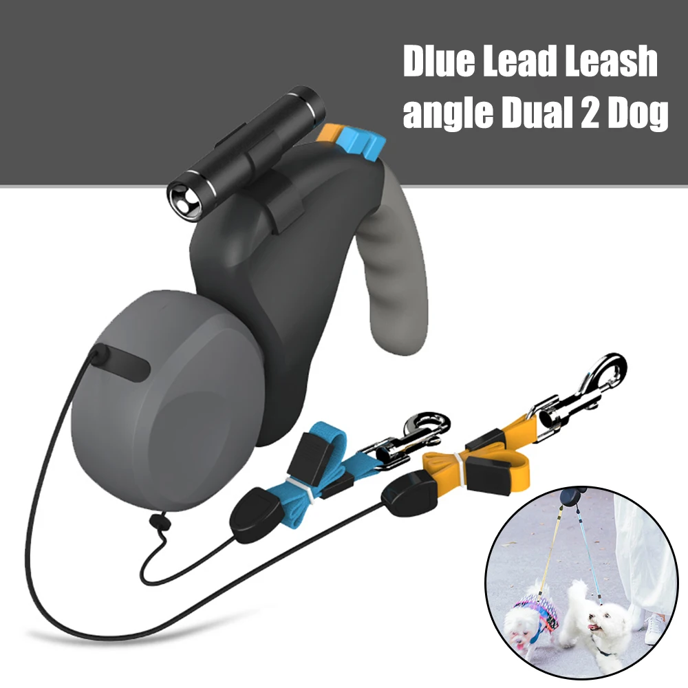 

Retractable Adjustable Dual Dog Rope Leash Pet Traction Rope Belt Double for 2 Dogs Walking with Light Rotation Pet Rope