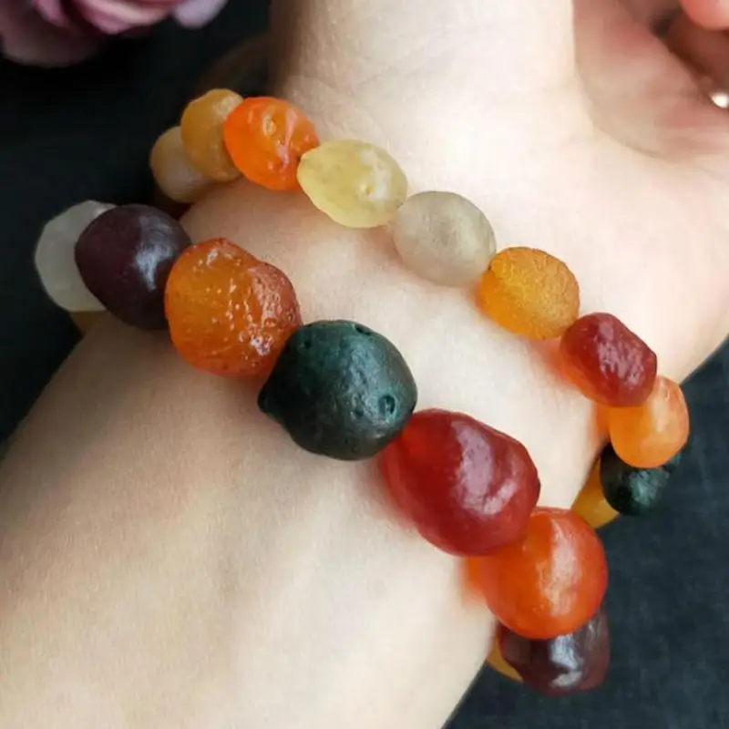 

Natural Colorful Jade Bracelet Agate Original Stone Beads Elastic Beaded Bracelets Gemstone Bangle Men Women Healing Jewelry