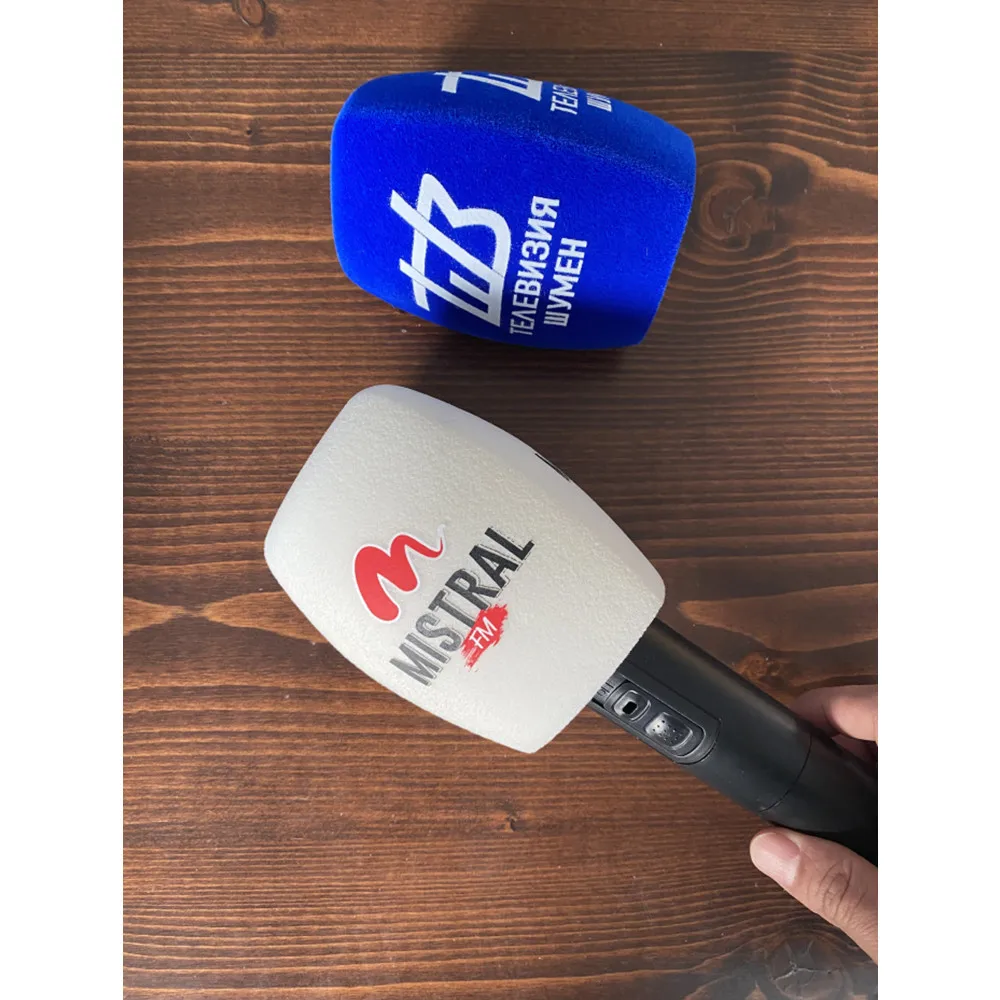Flocking Mic Foam Printing Covers Customized Microphone Windscreen Logo Sponge Windsshield For TV Stations Reporters Interview