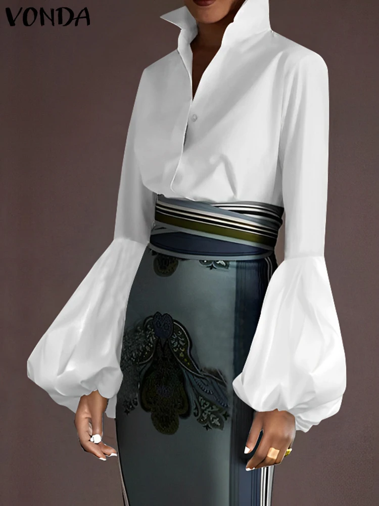 Плюс размер 5XL VONDA Женская элегантная однотонная блузка 2024 Модные пышные рубашки