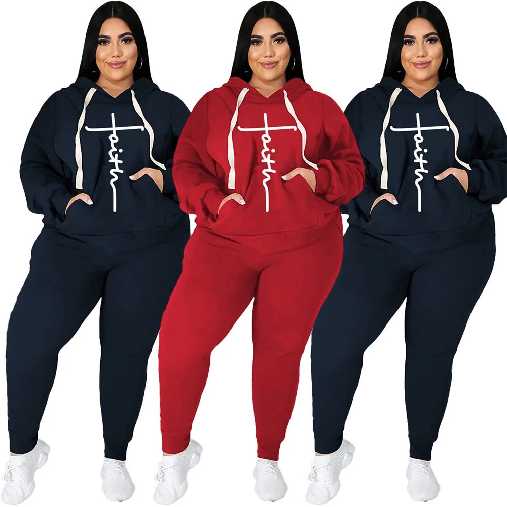 Plus Size Winter Clothes Women 2021 Tracksuit Two Piece Set Hoodie Sweatsuit Sweatshirts Sweatpants Sets Whol 3xl 4xl 5xl 6xl