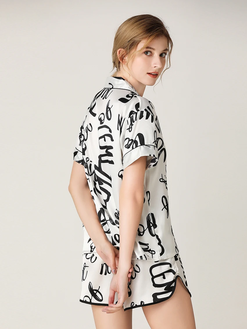 Marthaqiqi Casual Floral Women'S Pajama Set Sexy Turn-Down Collar Sleepwear Short Sleeve Nightie Shorts Loose Women Summer Suits