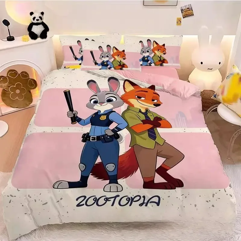 Фото Комплект постельного белья с героями мультфильма Zootopia, мягкий пододеяльник с 1/2 наволочками для детей и взрослых, пододеяльник с Джуди и Ником, микрофибра №5