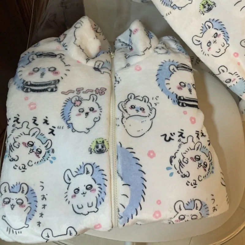 Аниме мультфильм Momo Chikawa воротник-стойка на молнии фланелевая пижама Kawaii зимняя