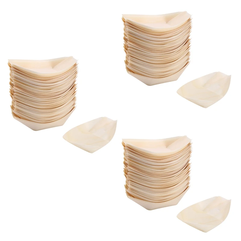 

150X Finger Food - Bowls, "Boat" Biodegradable Wood 11 Cm X 6.5 Cm