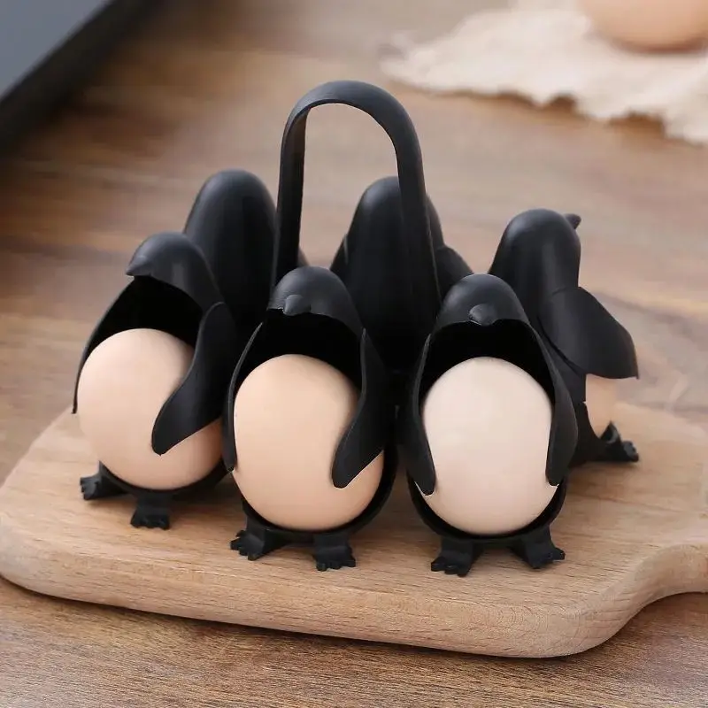 

6x Penguin Egg Holder 3-in-1 Steamer Penguin Shaped Egg Storage Organizer Rotate Boiled Eggs Cooker Kitchen Cooking Accessories