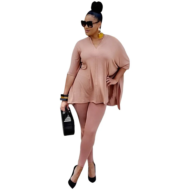 Plus Size 2 Piece Set Women Pants Sets Solid Loose Top Leggings Shot Sleeve Summer Jogger Tracksuit Who 3xl 4xl 5xl 6xl