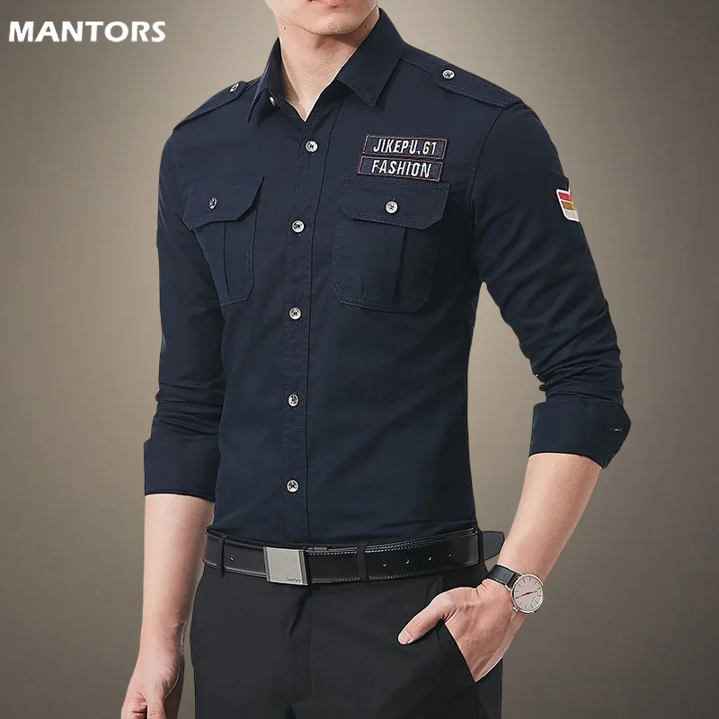 

Новинка 2023, повседневная классическая рубашка из 100% хлопка с длинным рукавом, мужские рабочие рубашки-карго с вышивкой, большие размеры 5XL