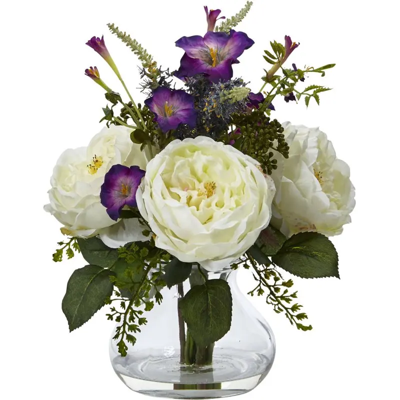 

White Rose and Morning Artificial Plant Arrangment with Vase