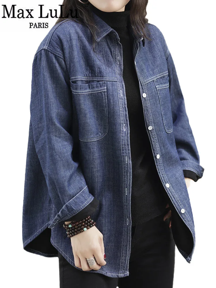 

Max LuLu Korean Winter Fashion Clothes Womens Loose Vintage Fur Denim Shirts Females Leisure Warm Luxury Blouses Harajuku Tops