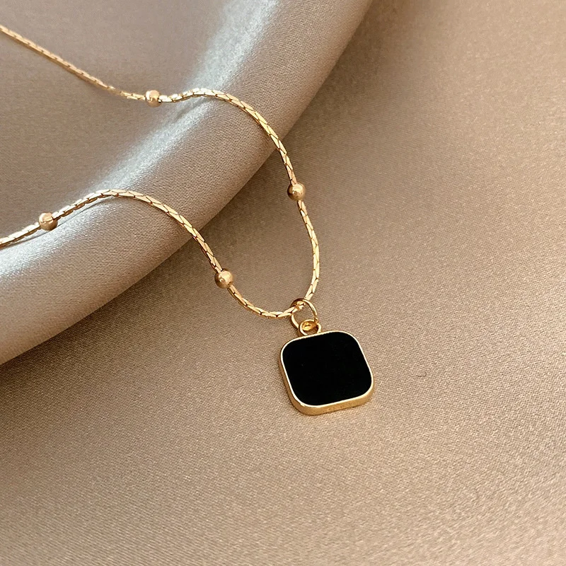 

Stainless Steel Necklaces Black Exquisite Minimalist Square Pendant Choker Chains Fashion Necklace For Women Jewelry Party Gifts