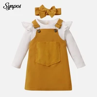 synpos infant overalls set 0 18 months newborn baby girl fall clothes long sleeve bodysuit pocket suspender skirts headband