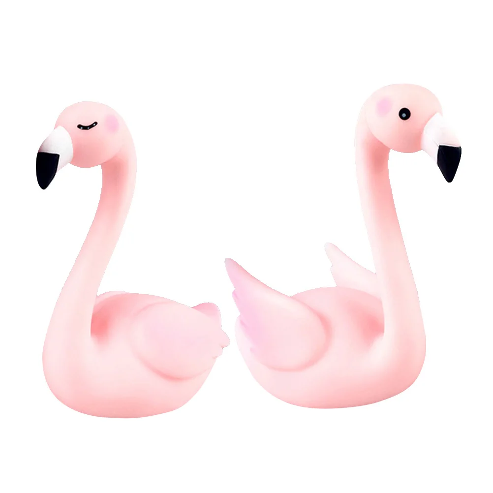 

2 Pcs Infant Toy Flamingo Cake Decor Hawaii Ornament Flamingo Figure Toys Animal Figurines Bake
