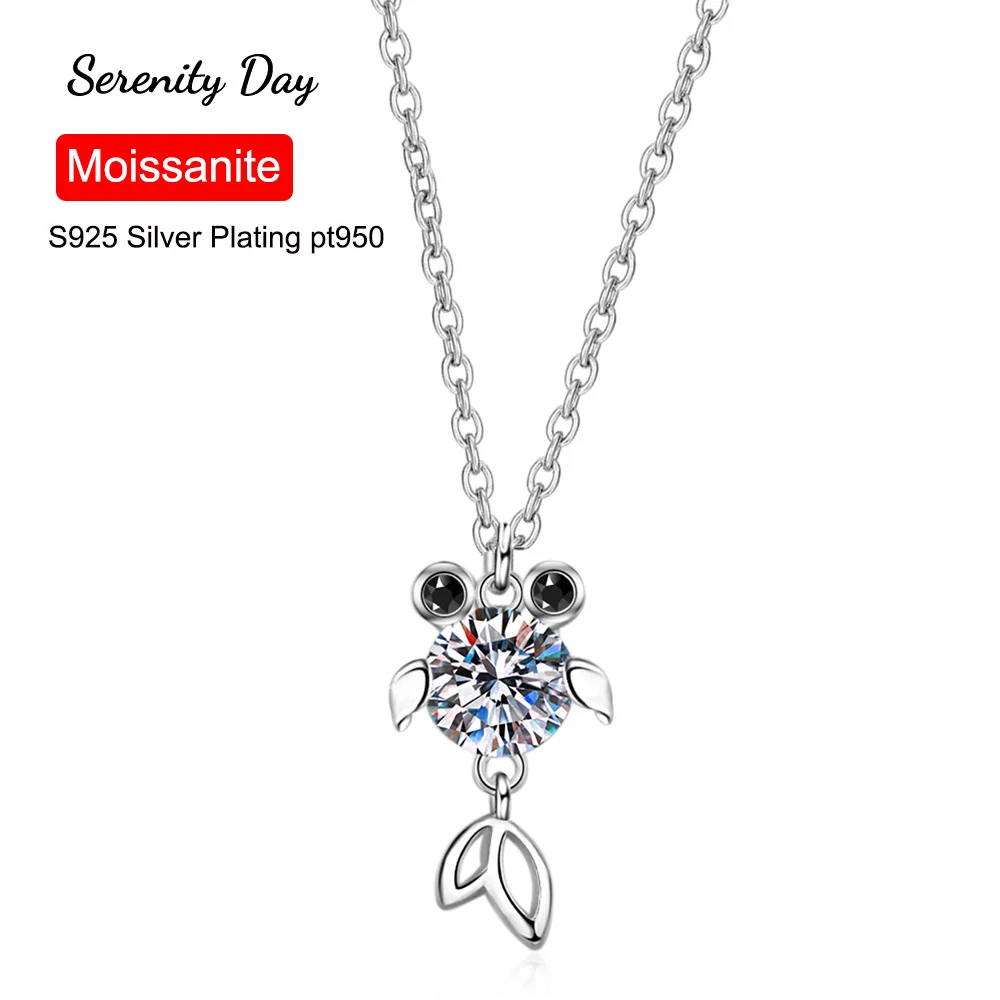 

Serenity Day S925 Sterling Silver Necklace Plated Pt950 Mermaid Inlaid 1Ct Moissanite Goldfish Pendant Clavicle Chain Jewelry