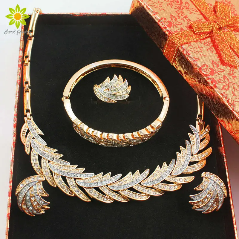 Африканские бусы Ювелирные наборы для женщин свадебные золотые цвета кристалл