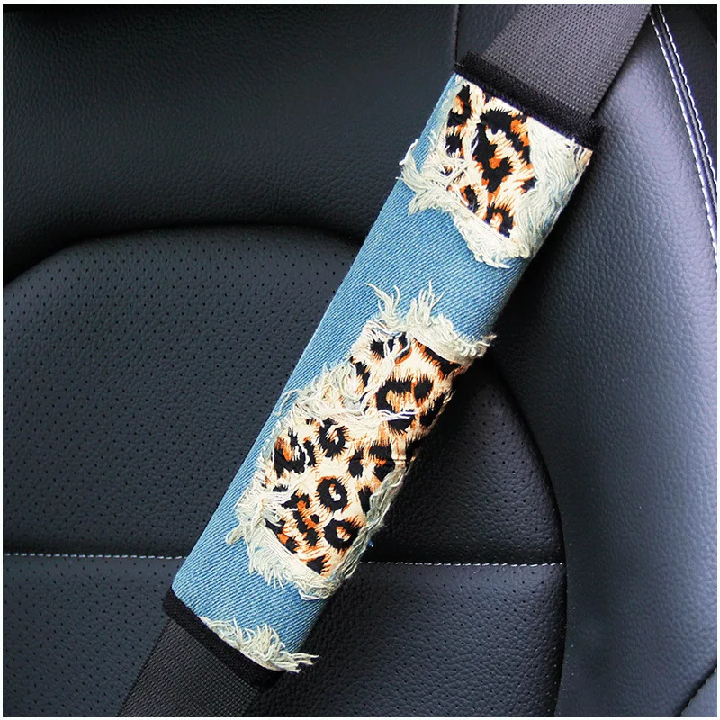 

New Product Leopard Print Denim Car Seat Belt Shoulder Cover Anti-tightening Seat Belt Cover