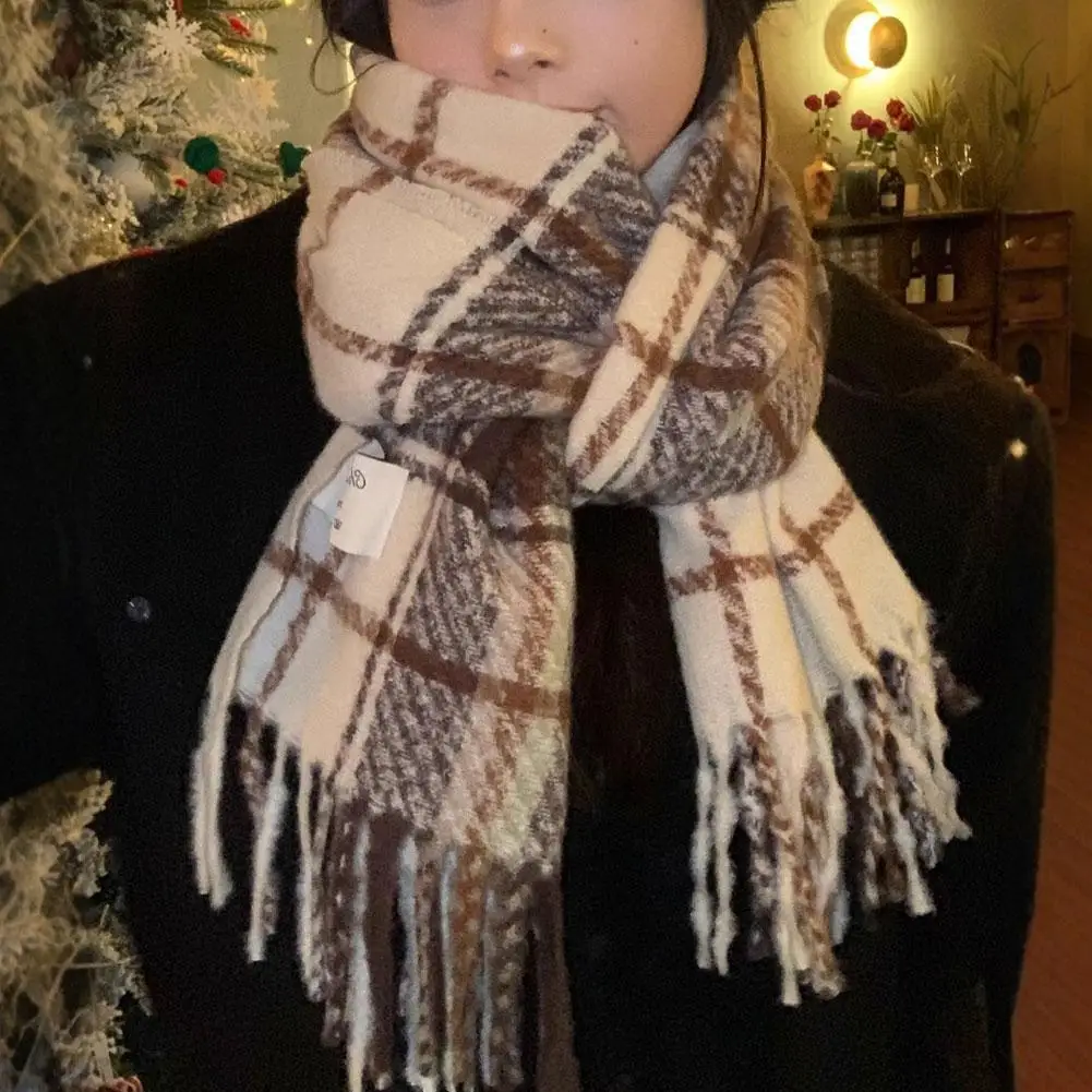 Уютный клетчатый кашемировый зимний шарф роскошный теплый дорожный для женщин
