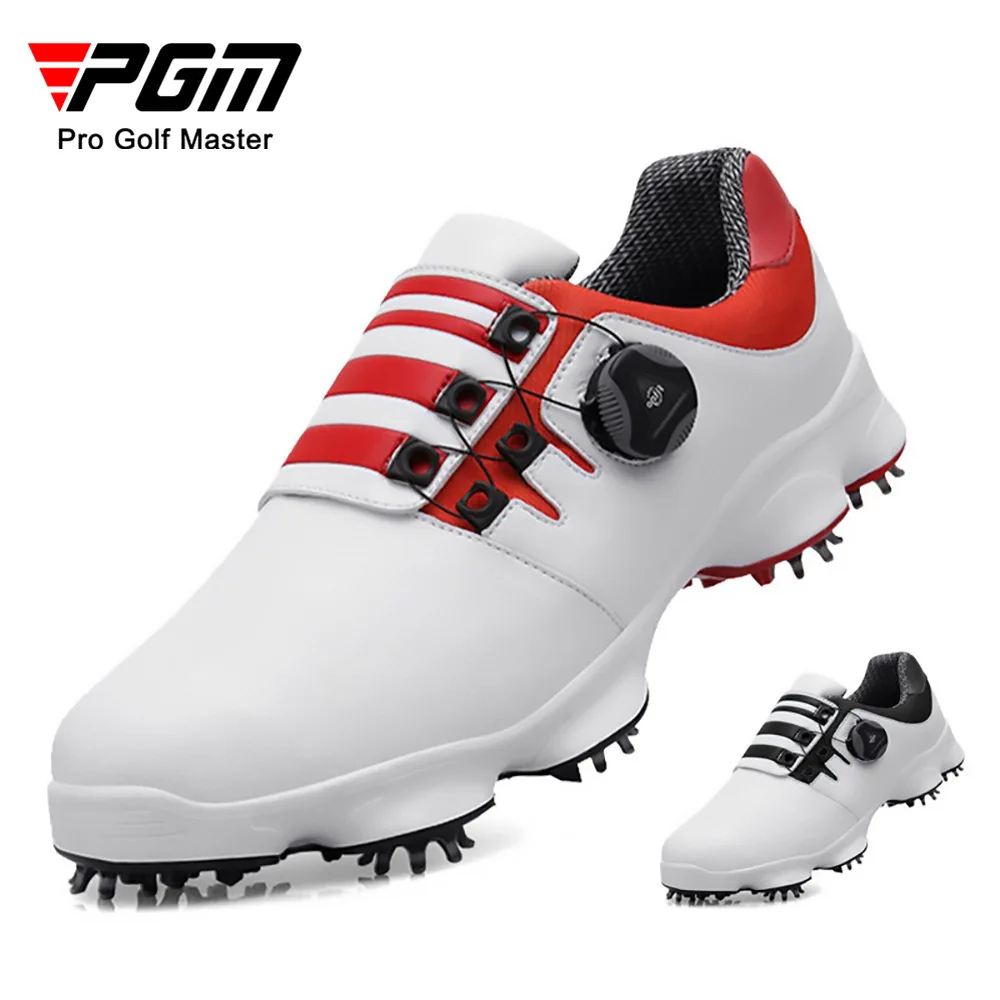 

PGM Golf Shoes Mens Comfortable Knob Buckle Golf Men'S Shoes Waterproof Genuine Leather Sneakers Spikes Nail Non-Slip XZ094