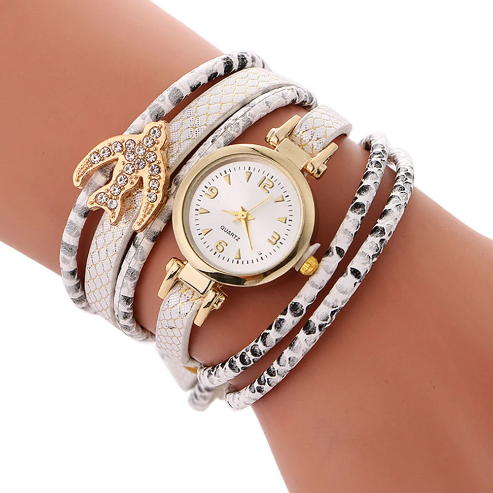 NO.2-6302  Fashion Luxury Rhinestone Leather Bracelet Watch Women Ladies Quartz Watch Casual Wrist Watches Relogio Feminino