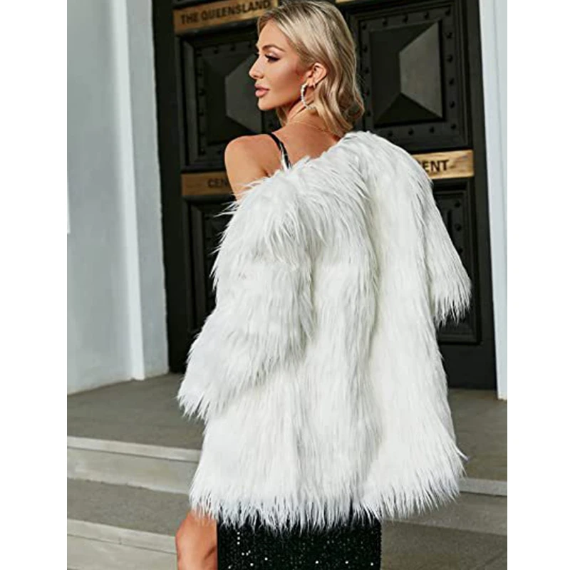 Autumn Winter Plush Coat Women Casual Solid Color Loose Cardigan Faux Fur Coat Women's Casual Long Sleeve V-neck Warm Large Coat