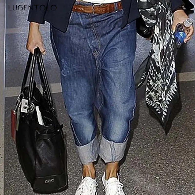 

Синие джинсы, женские свободные повседневные мешковатые брюки, весенние джинсовые брюки, модные женские уличные брюки-Кроссбоди, джинсы Lugentolo