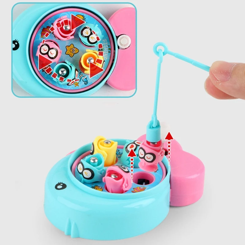 

1Pcs Portable Board Game Mini Fishing Toy Wind-up rotary fishing machine Fish Rod Interactive Toy for Kids Toddler Children Gift
