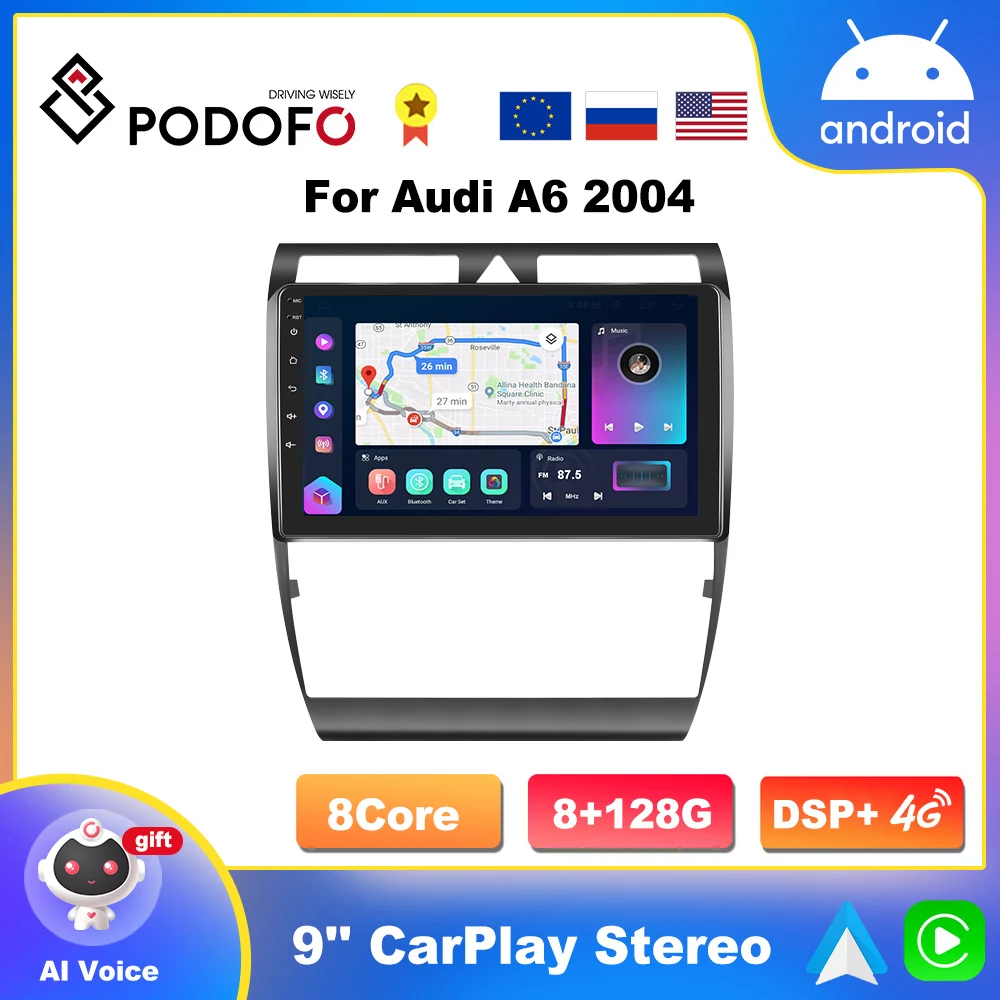 Автомагнитола Podofo для Audi A6 C5 1997-2004 4G Wi-Fi 9 дюймов |