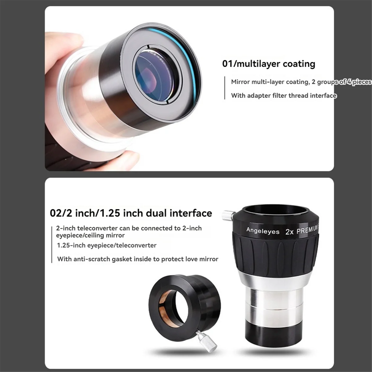 Angeleyes аксессуары для астрономических телескопов 2 дюйма 2X линзы Барлоу четыре