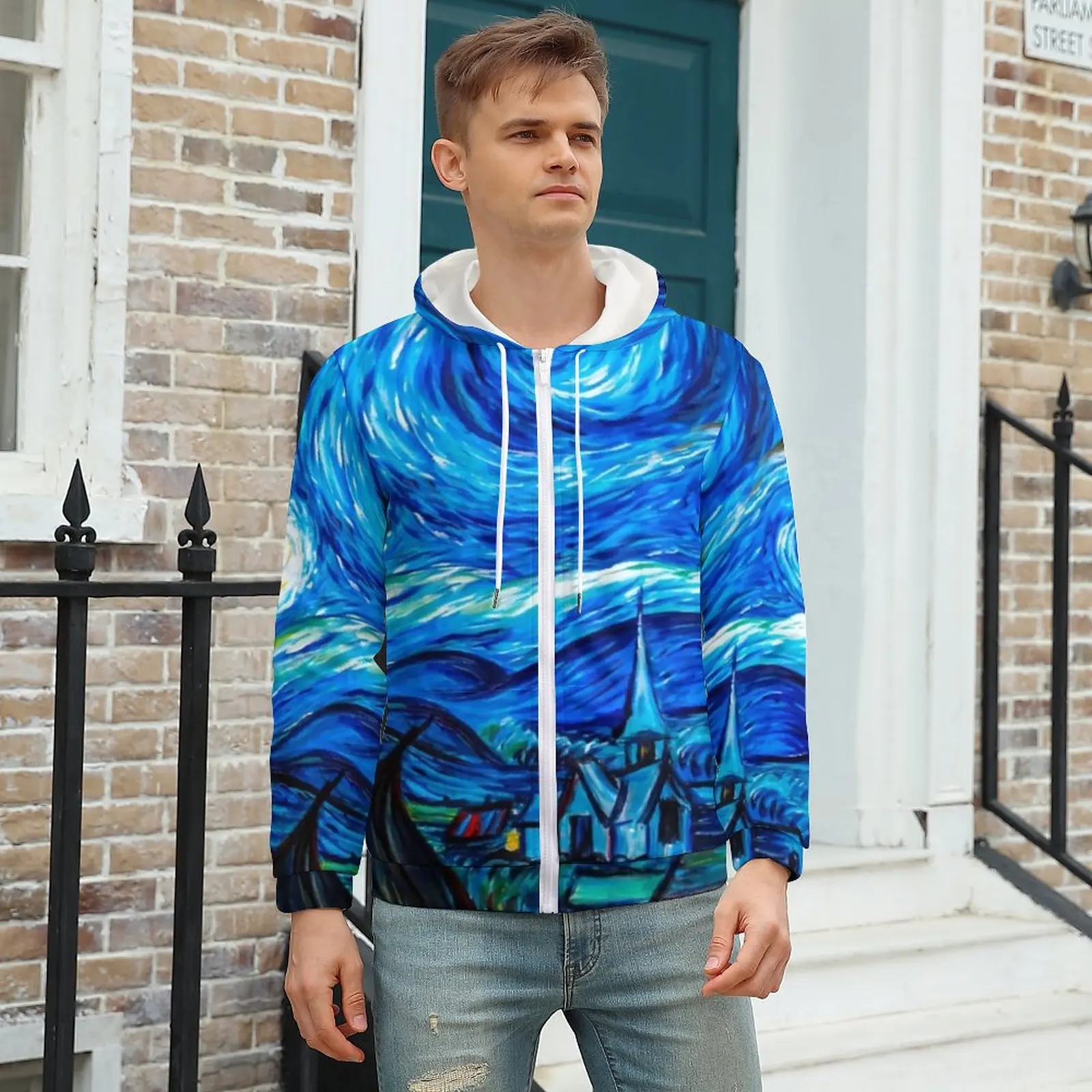 

Vincent Van Gogh Hoodies Starry Night Gifts Polyester Zip Up Hoodie Streetwear Winter Hoodie Big Size
