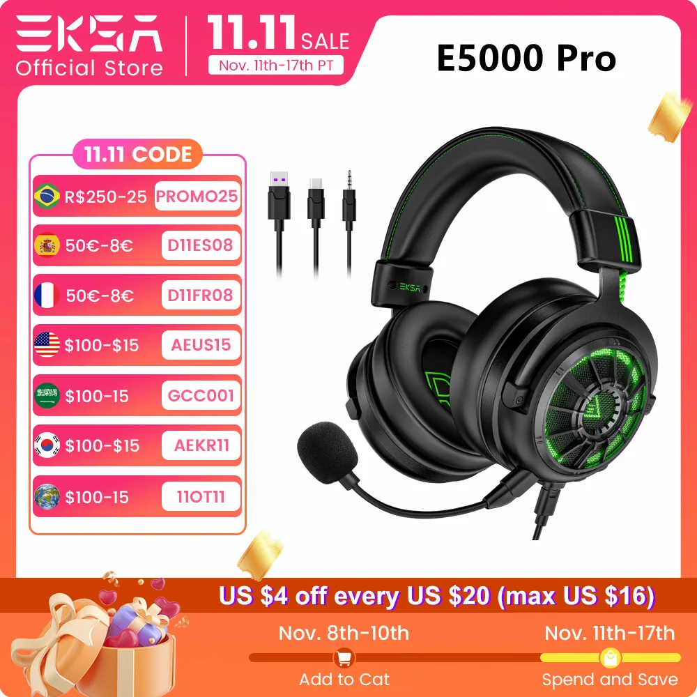 EKSA Wired Headset Gamer 7.1 Surround/Stereo Gaming Headphones