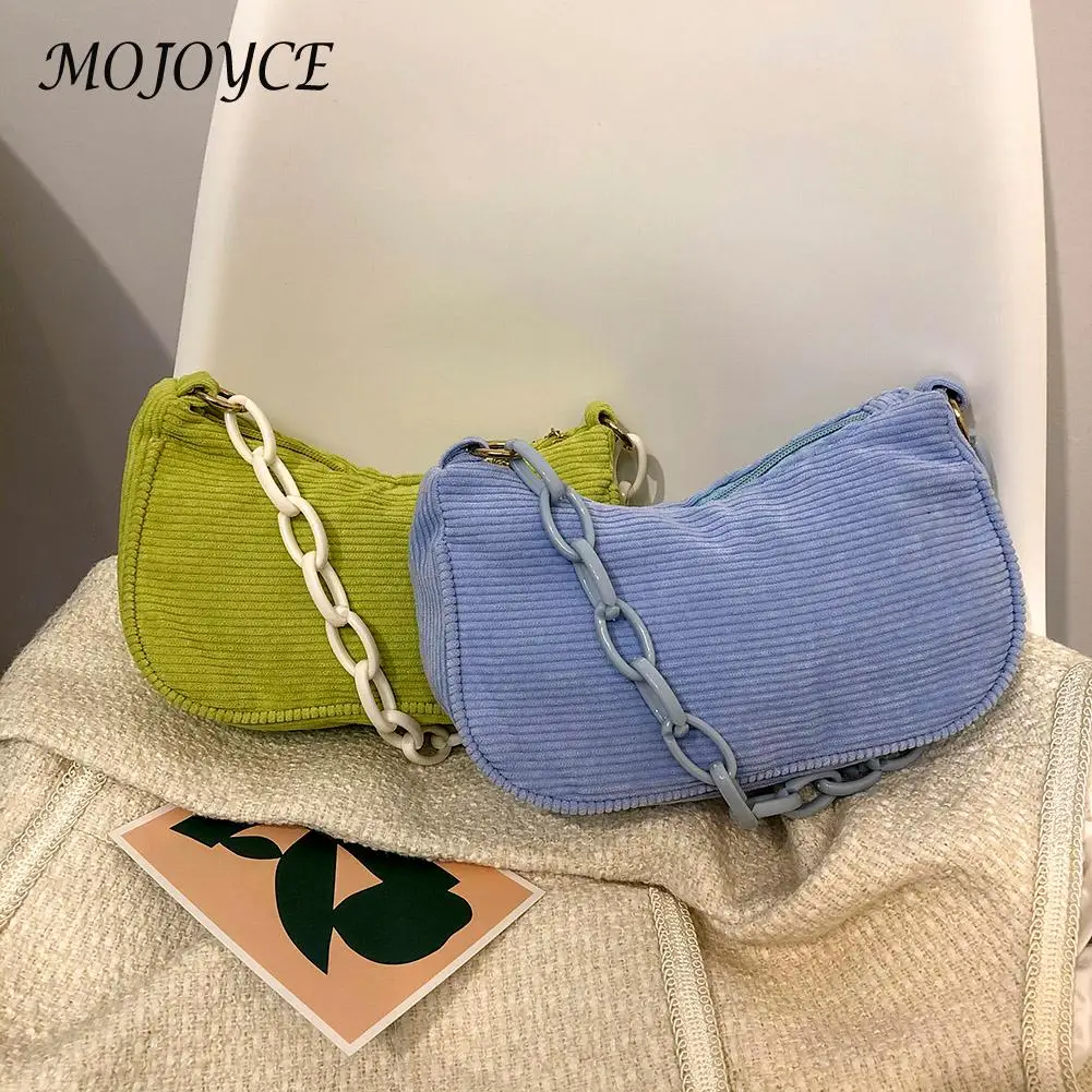 

Women Vintage Chain Solid Color Corduroy Handbags Student Corduroy Tote Casual Solid Color Chain Handbags