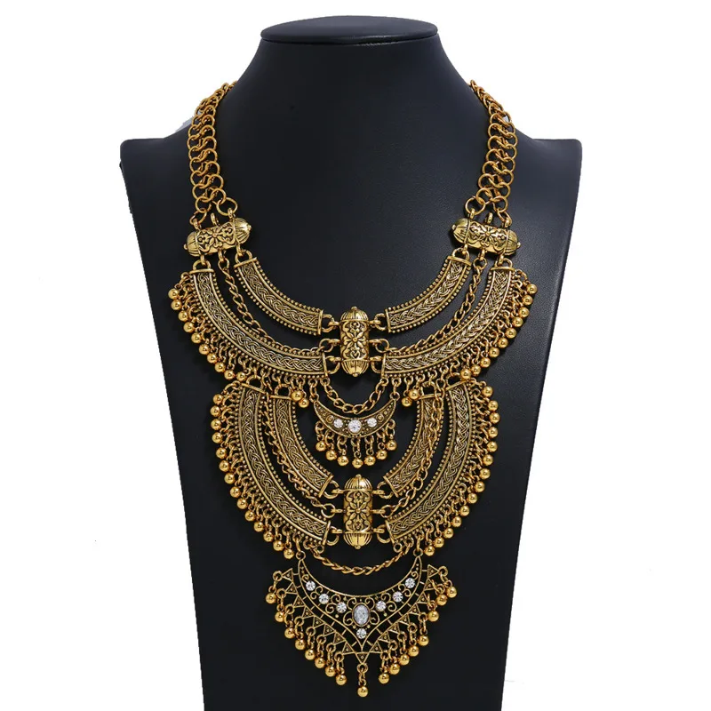 Bohemian Vintage Big Choker Necklace Woman Ethnic Statement Gypsy Maxi Pendants Necklace Indian Style Necklace For Women