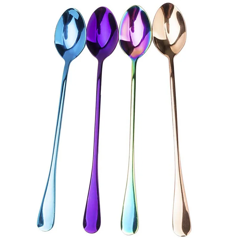 Long Handle Spoon Ice Cream Ladle Tea Coffee Stainless Steel Spoons Flatware Tablespoons Kitchen Supplies