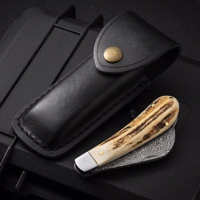 Маленький карманный складной нож с роговой ручкой дамасское лезвие тактический