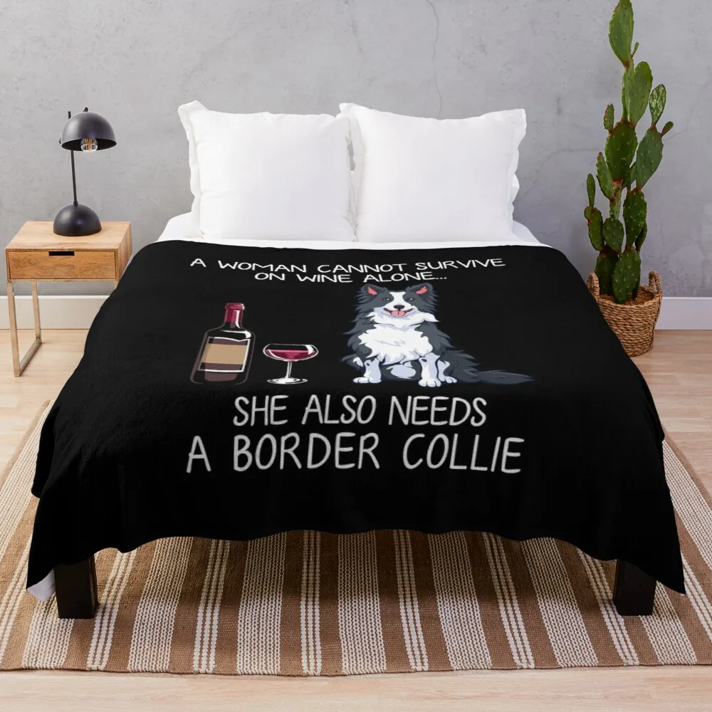 

Border Collie and wine Funny dog Throw Blanket quilt blanket flannel blanket blanket with fur