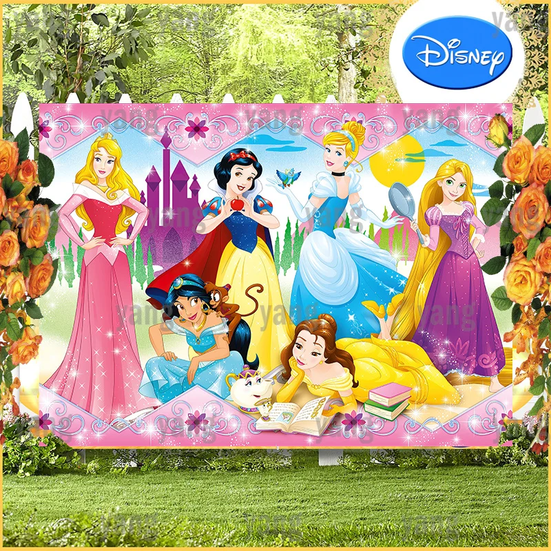 Disney Cinderella Belle Aurora Ariel Girls Princess Happy Custom Purple Castle Backdrop Birthday Party Background Baby Shower enlarge